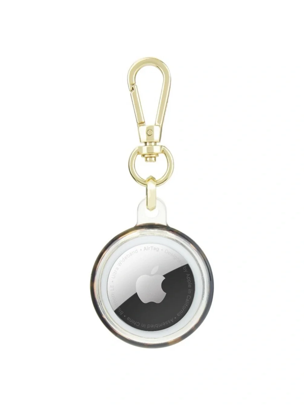 Kate Spade Tortoiseshell Round AirTag Holder with Gold Hardware